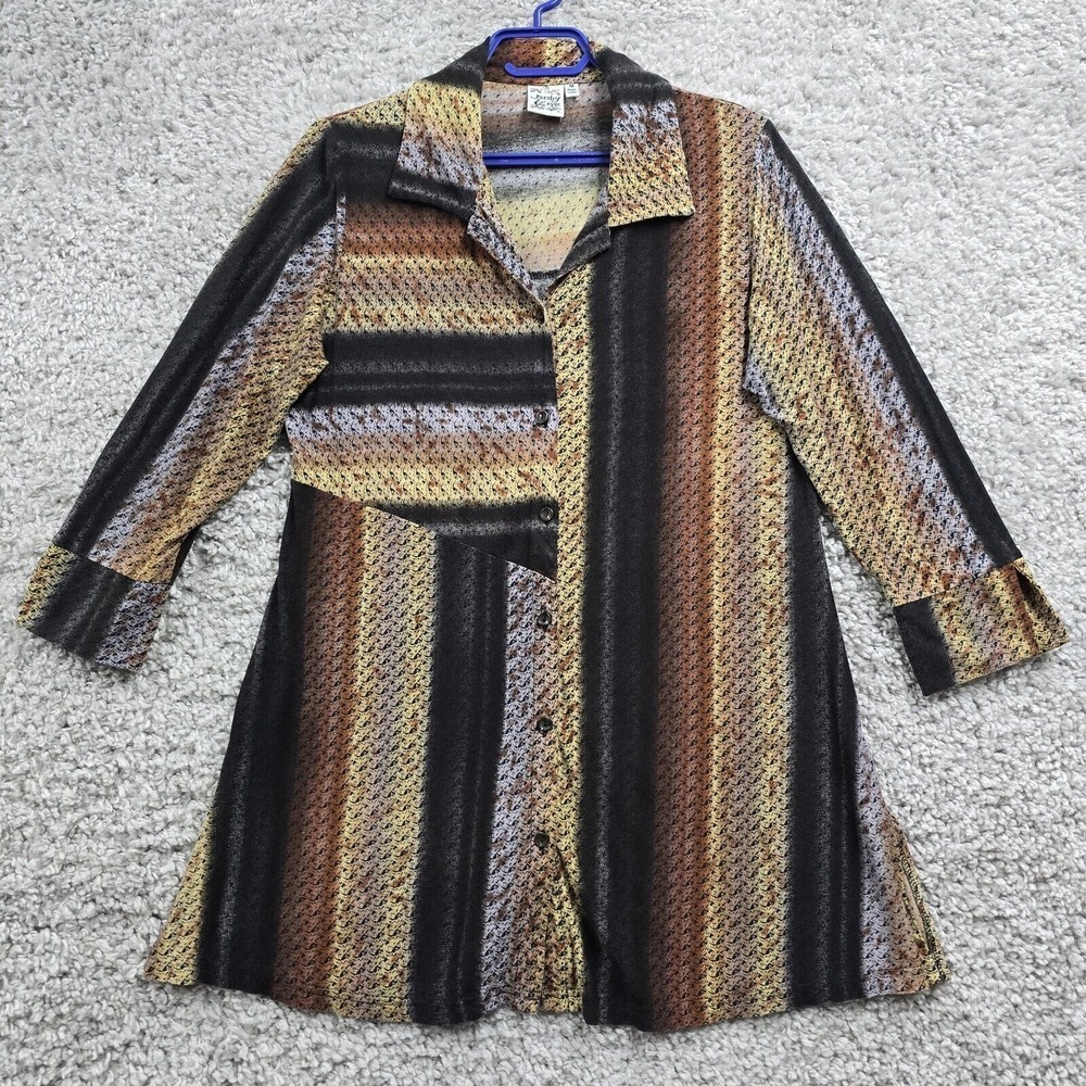Parsley & Sage Tunic Shirt Womens Medium Brown Striped‎ Button Up Boho Artsy